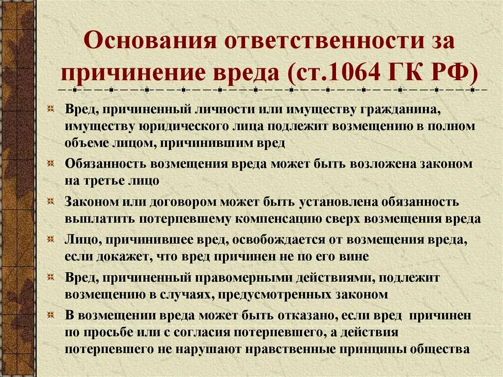 Ответственность за причинение вреда. Ответственность за причиненный ущерб. Основания ответственности за причинение вреда. Обязанность возмещения вреда. Компенсация физического вреда