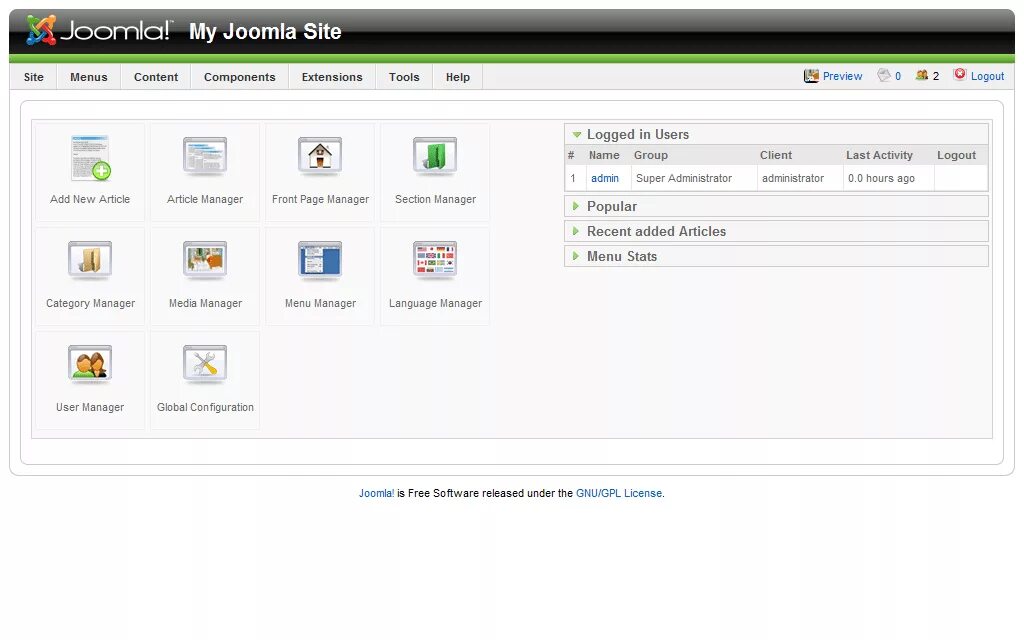 Components content. Joomla. Joomla admin. Joomla 1.5. Сайты на джумле.