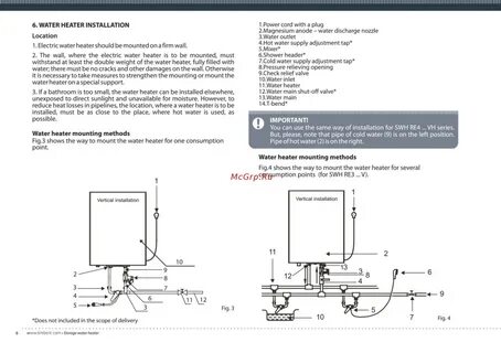 6 WATER HEATER INSTALLATION Location 1 Electric water heater should be moun...