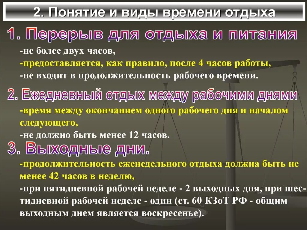 Особенности времени отдыха работников