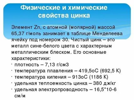 Цинк элемент свойства