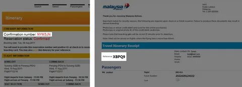 Booking reference number
