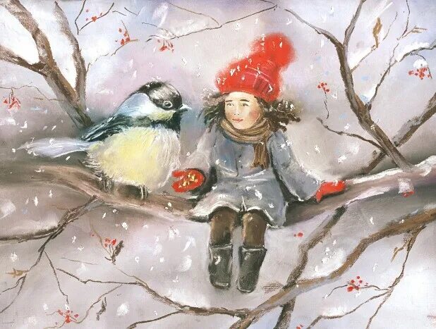 Зимушка зима. Девушка со снегирями. Екатерина ольховская художник. Девочка со снегирем. Девочка со снегирем.