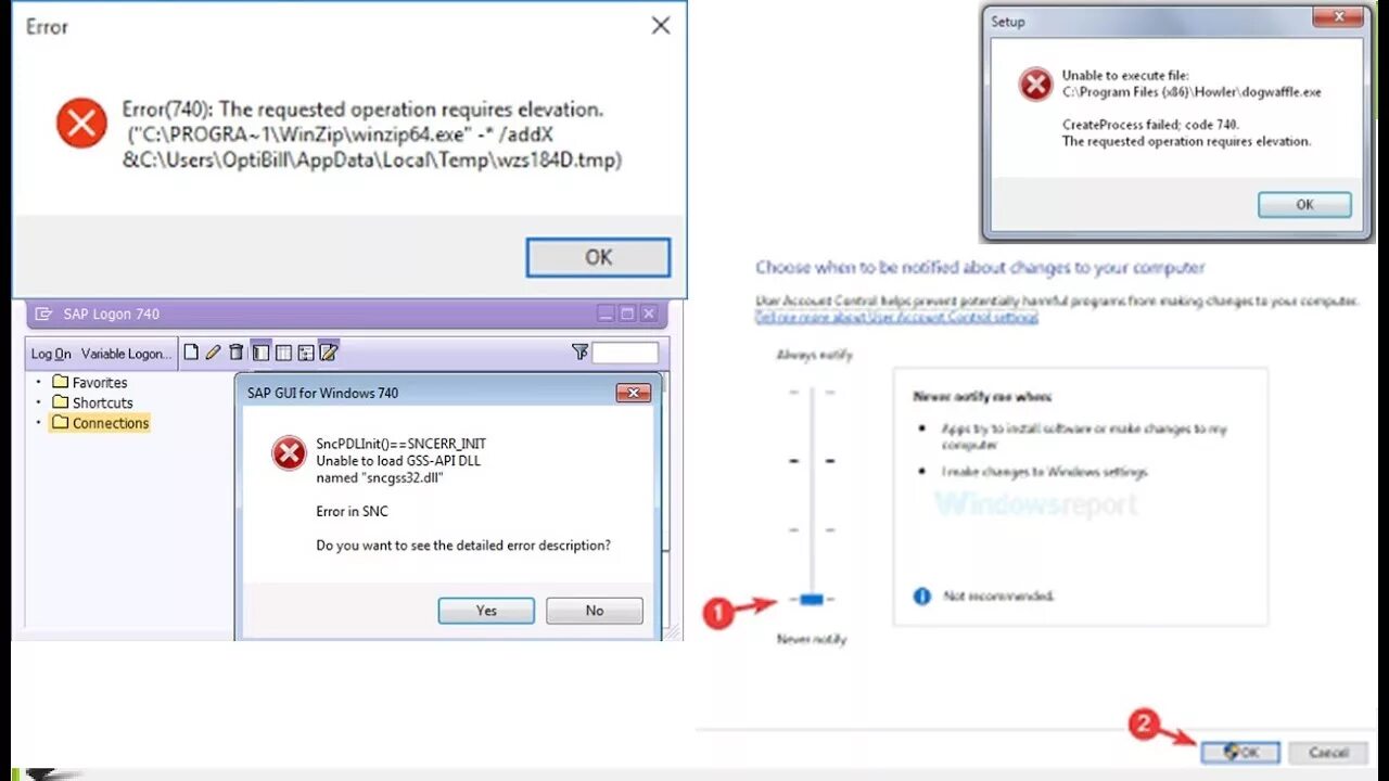 CREATEPROCESS сбой код 2. SAP ошибка в SNC. Ошибка 740. Запрошенная операция требует повышения Windows 10. Fix error message