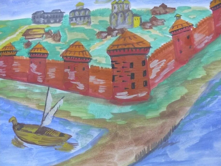 Древнерусская крепость рисунок изо 4 класс. Древнерусский город-крепость изо 4 новгород. древний город рисунок. рисование древнего города. древнерусский город крепость 4 класс.