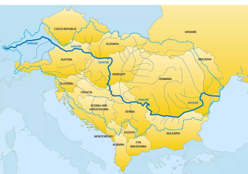 Страны через которые протекает дунай. Река Дунай на карте. Карта Украины река Дунай на карте. Бассейн реки Дунай. Исток реки Дунай на карте Евразии.