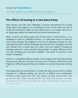 The Effects of Moving to a New Place Free Essay Example.