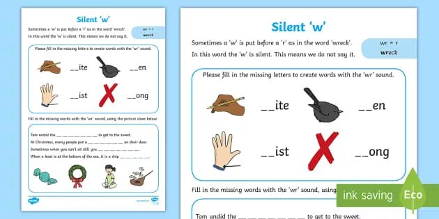 Fill in the missing words sound. WR Silent w Words. Silent k Worksheet. Words with Silent. Words with Silent t.
