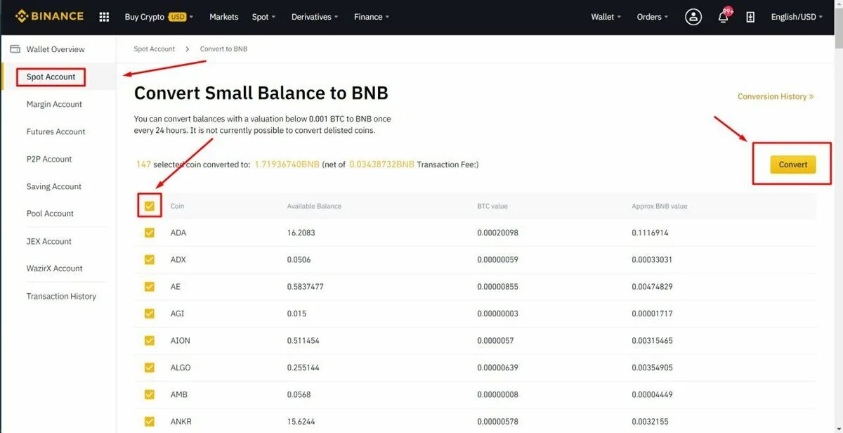 Конвертировать binance