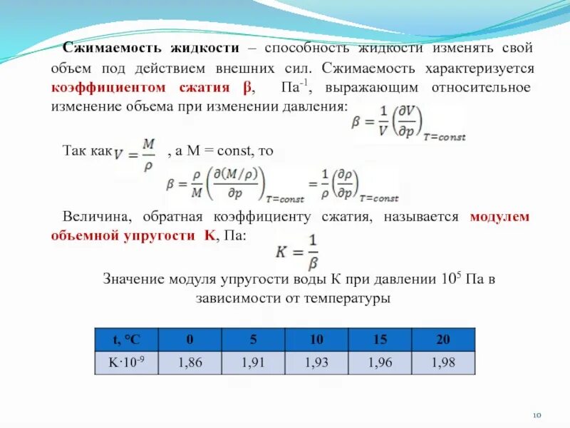 Как изменится объем при давлении. Коэффициентом относительного объемного сжатия. Модуль объемного сжатия воды. Формула модуль объемного сжатия жидкости. Коэффициент объемного сжатия воды формула.