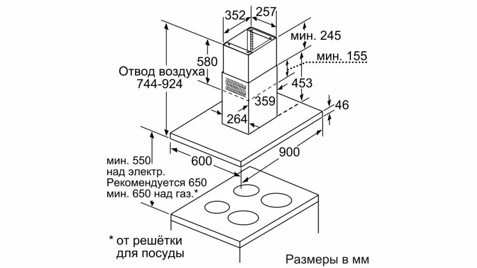 Вытяжка для кухни на какой высоте. Каминная вытяжка bosch dib 097 a 50 ix. каминная вытяжка bosch dib 091 k 50 ix. каминная вытяжка bosch dib 97 im 50. siemens lf21ba582.