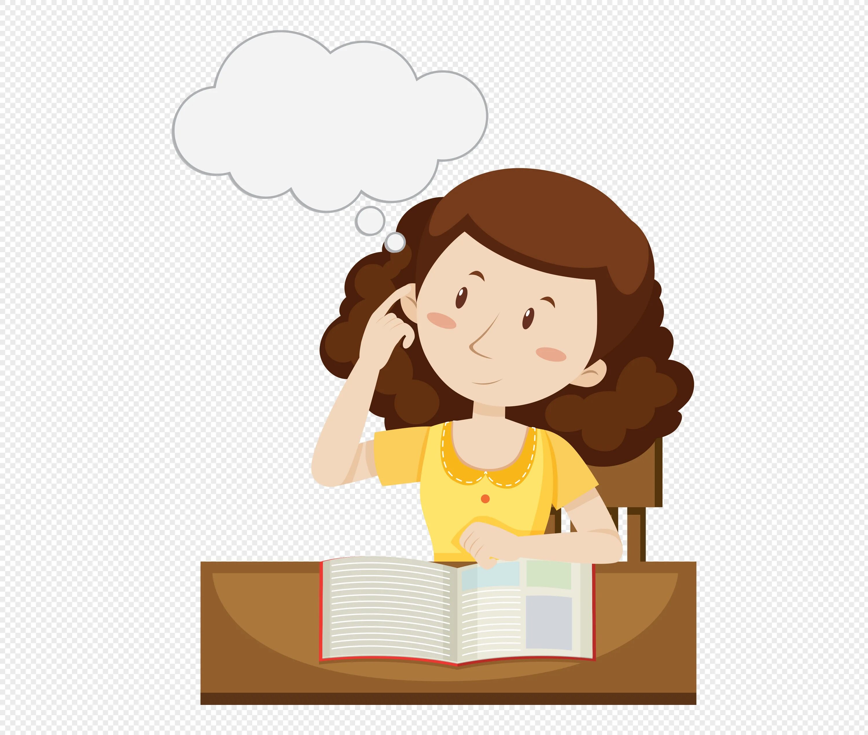 Is she going to do homework. Мультяшная девочка думает. Девочка думает на прозрачном фоне. Девочка думает вектор. Мультяшка думает.