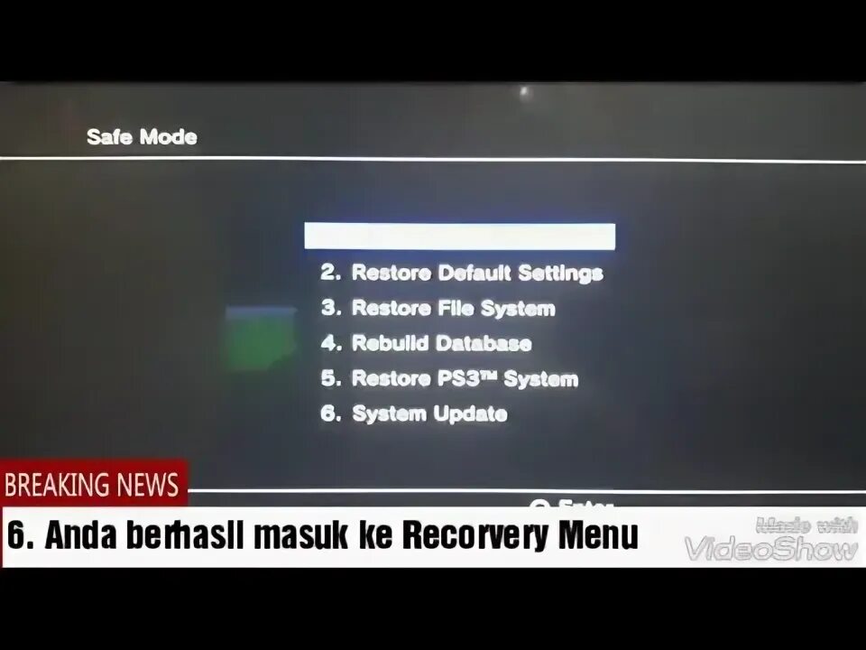 Safe mode recovery menu