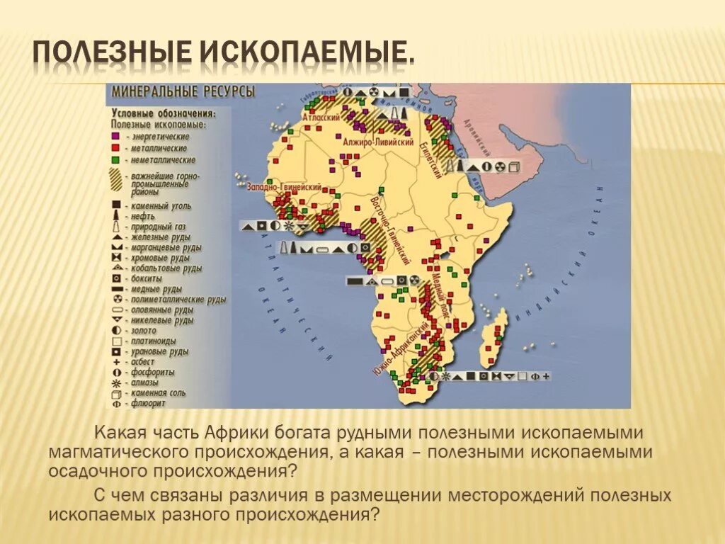 Какими полезными ископаемыми богат материк. Карта полезных ископаемых Африки 7 класс география. Карта полезных ископаемых Африки 7 класс. Рельеф и полезные ископаемые Африки. Полезные ископаемые Африки 7 класс.