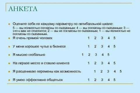 Анкета оценок