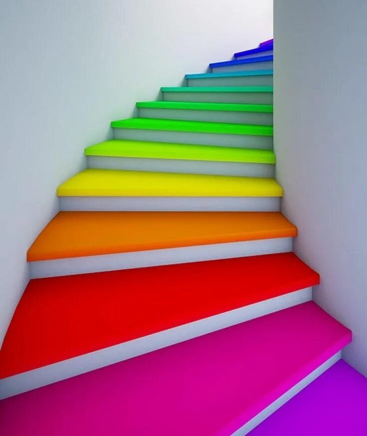Цветная лестница. Цветные ступеньки. Радужная лестница. Лестница с разноцветными ступенями. Порядки цветные