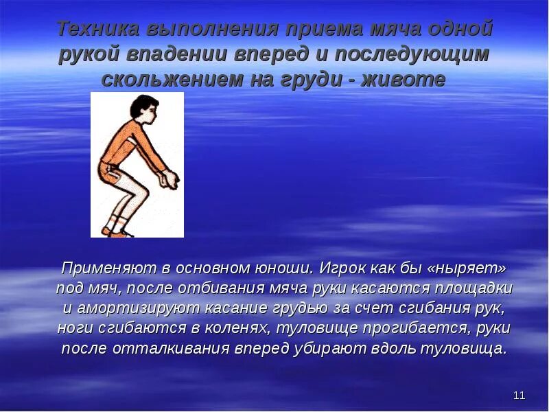 Техника выполнения приема мяча снизу. Техника выполнения приема мяча. Техника выполнения приема мяча одной рукой. Прием одной рукой в волейболе. Падение на грудь в волейболе.