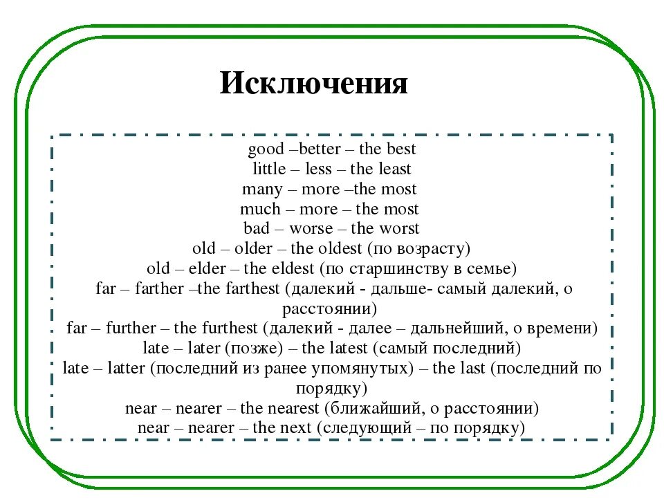 Степени сравнения прилагательных исключения. Степени прилагательных в английском исключения. исключения степени сравнения прилагательных near. степени сравнения исключения в английском языке. сравнительная степень англ исключения.