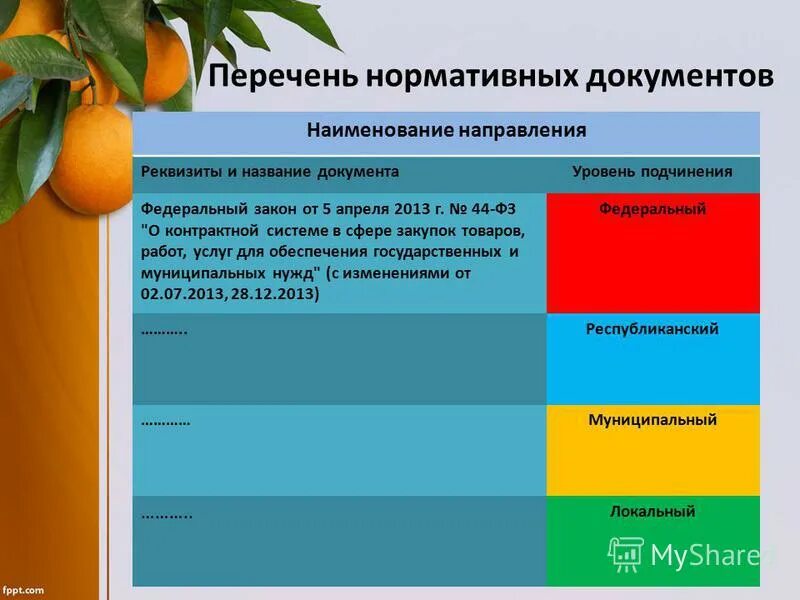 Уровни документации рук. Уровни организации питания