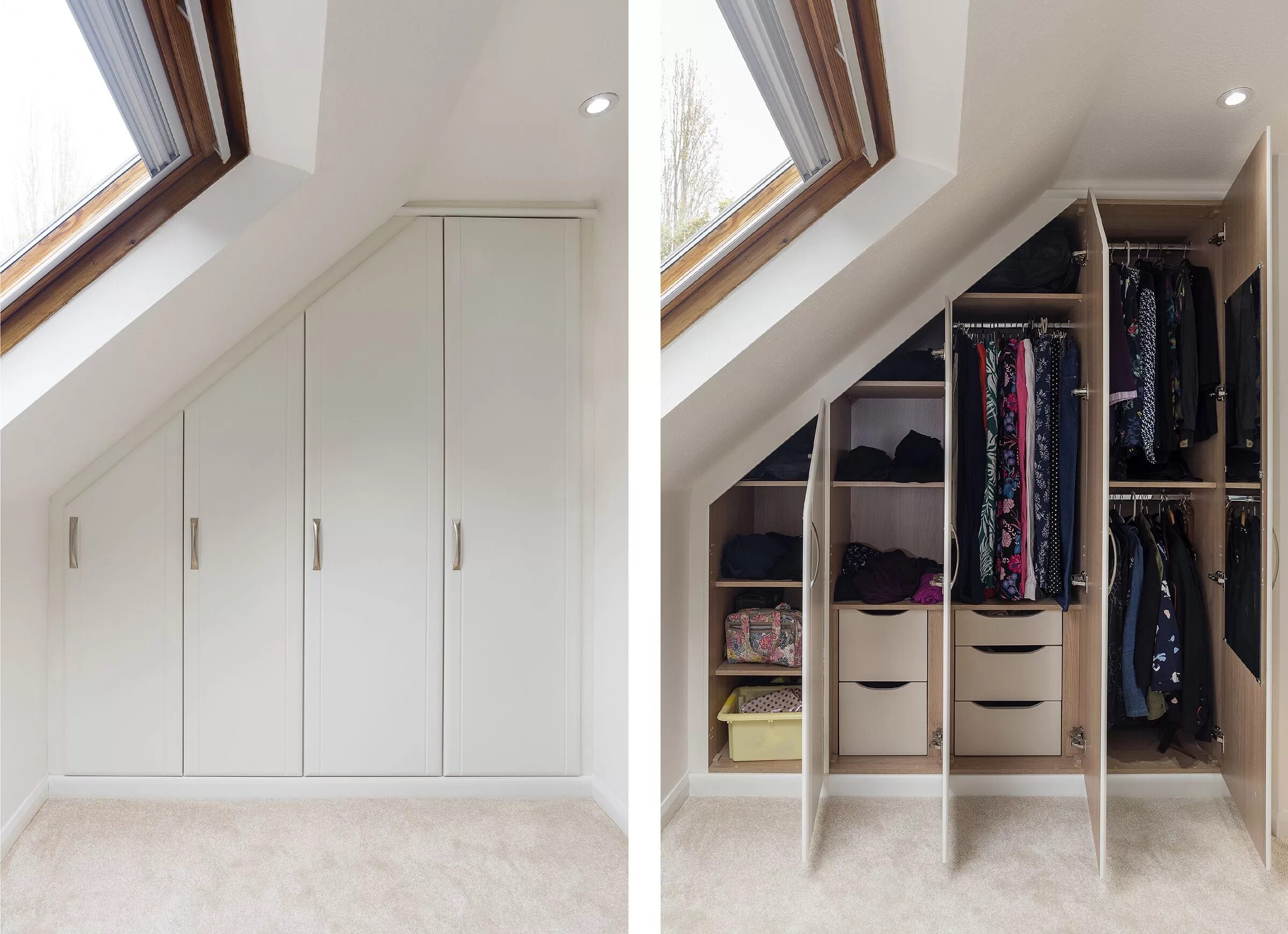 the layout of an open sloping dressing room in the attic with a . Loft conversio