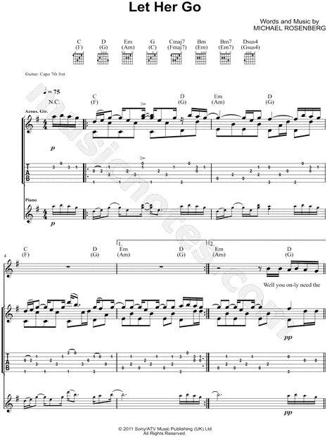 And let her go. Let her go ноты для гитары. let her go passenger аккорды. let her go ноты для пианино. let her go текст accord.