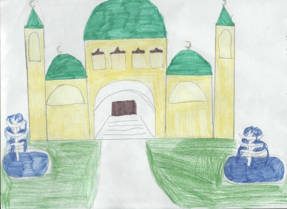 Города в пустыне изо 4 класс. Мечеть рисунок для детей. Город в пустыне рисунок. Рисунок на тему города пустыни.