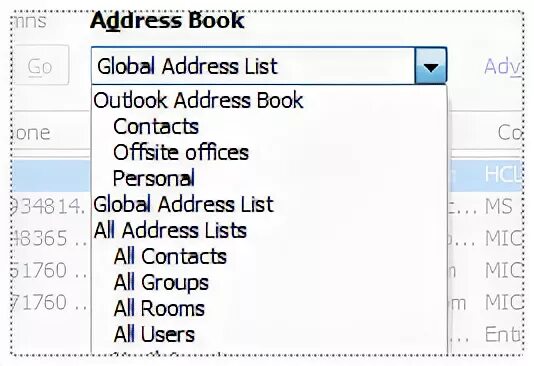 Адресная книга exchange. Exchange address book.
