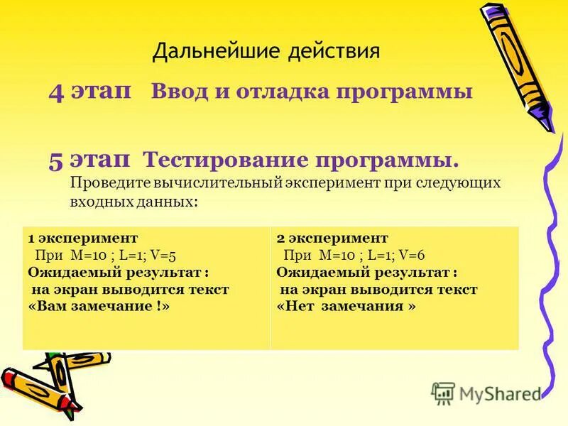 ход дальнейших действий