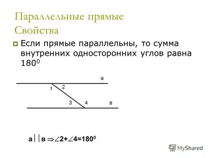 Сумма внутренних односторонних углов при параллельных прямых