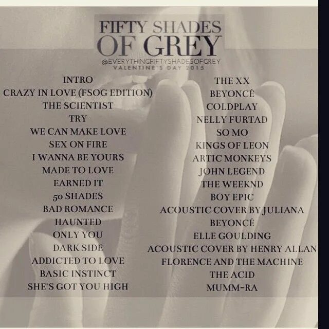 Пятьдесят оттенков песня. Fifty Shades of Grey Soundtrack. Песни 50 Shades of Grey. Песня Fifty Fifty. 50 Оттенков серого текст.