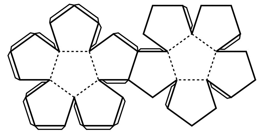 Правильный додекаэдр развертка для склеивания. Пентагон додекаэдр развертка. Развертка правильного додекаэдра. Шестиугольник Призма развертка.