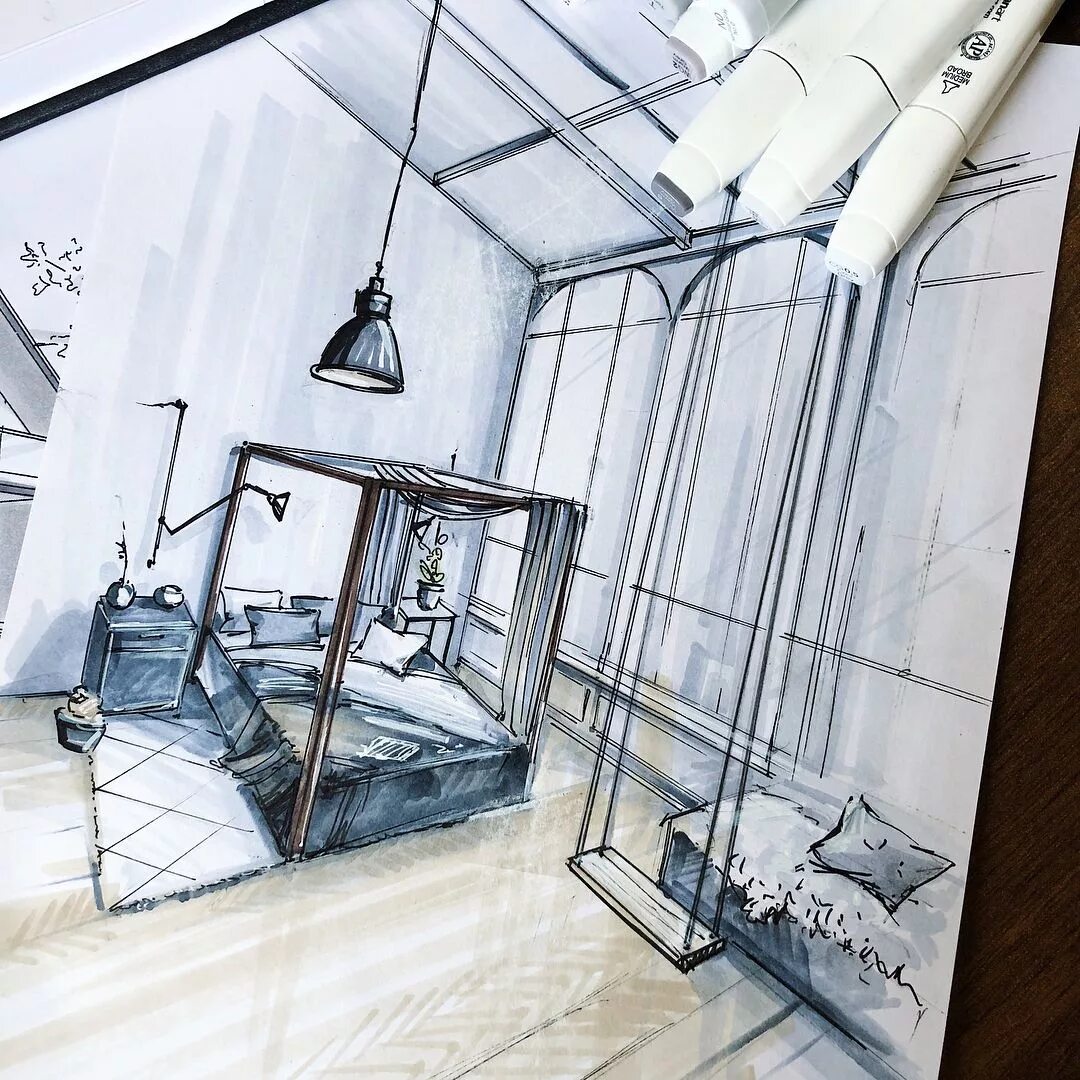 Интерьер ручкой. Interior Sketch Olga Kaminskaya. Наброски интерьера. Дизайнерские эскизы интерьера. Скетч интерьера.