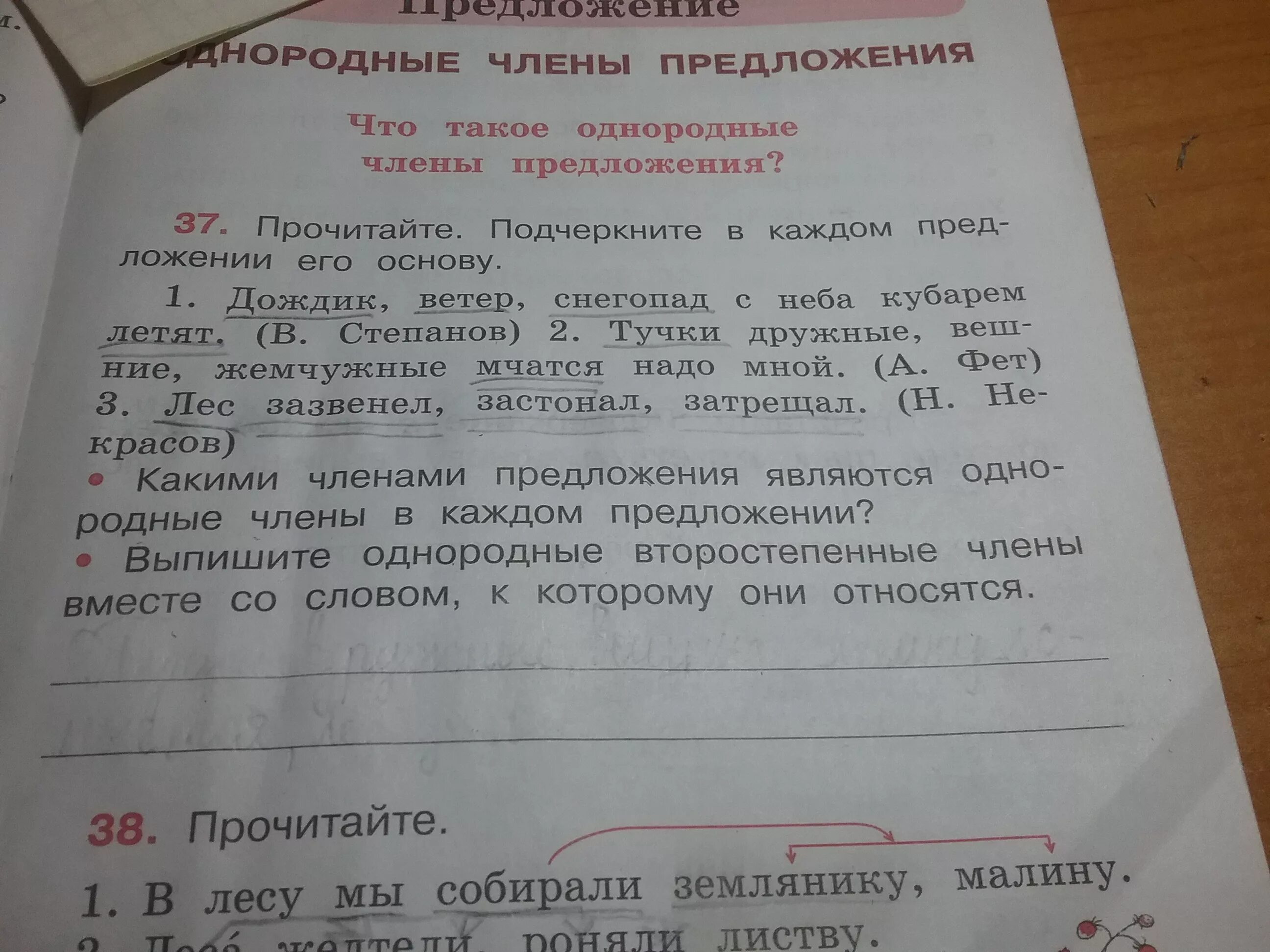 Прочитайте текст какими членами предложения являются. Прочитайте подчеркните в каждом предложении.