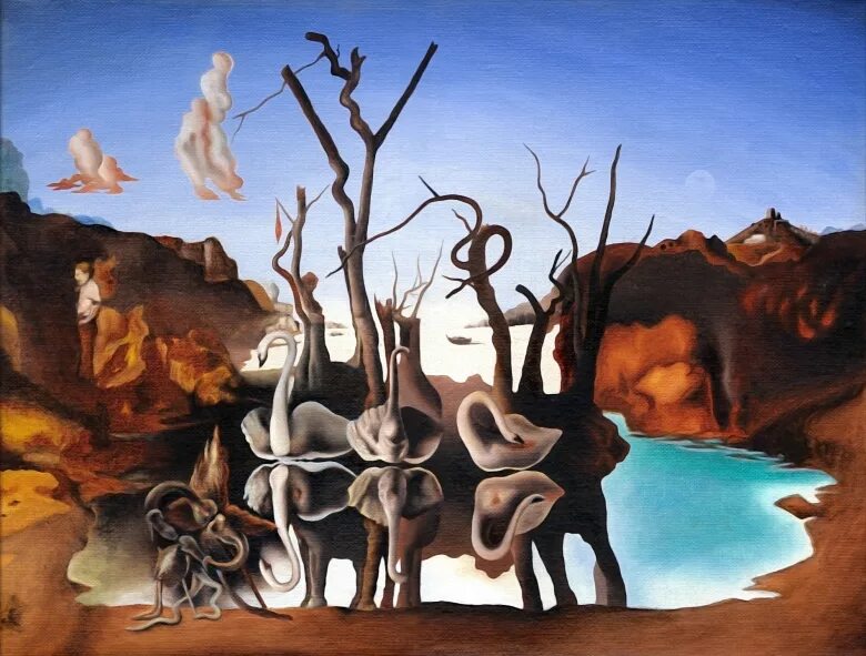 Лебеди отражающиеся в слонах. Salvador Dali Swans reflecting Elephants. Сальвадор дали «лебеди, отражающиеся в слонах» (1937). Сальвадор дали лебеди, отражающиеся в слонах. Swans reflecting Elephants Salvador Dali картина.