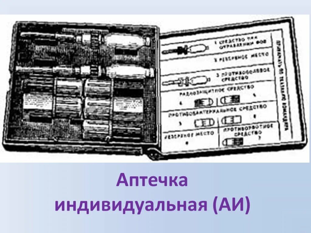 Аи том 1. Табельные индивидуальные средства медицинской защиты солдат:. Аптечка индивидуальная. Индивидуальная аптечка военнослужащего. Аптечка индивидуальная оснащение.