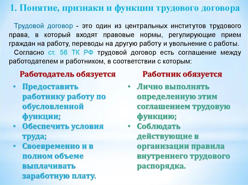 Понятие и признаки трудового договора. Признкипонятия трудовой договор. Трудовой договор понятие виды условия. Признаки заключения трудового договора.