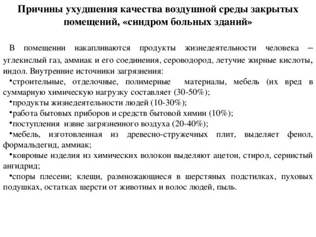 Синдром больного здания. Причины ухудшения качества воздуха в помещениях. Синдром больных зданий причины. Причины ухудшения воздушной среды. Качество воздушной среды жилых и общественных зданий.