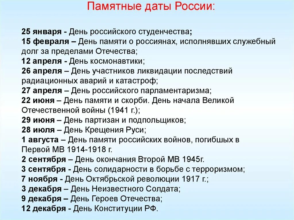 Какой сегодня знаменательный. Праздники и памятные даты России. Знаменательные даты России. Памятные дни России. Дни памятных дат России.