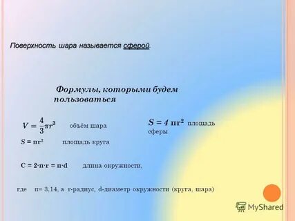 Формулы круга и шара