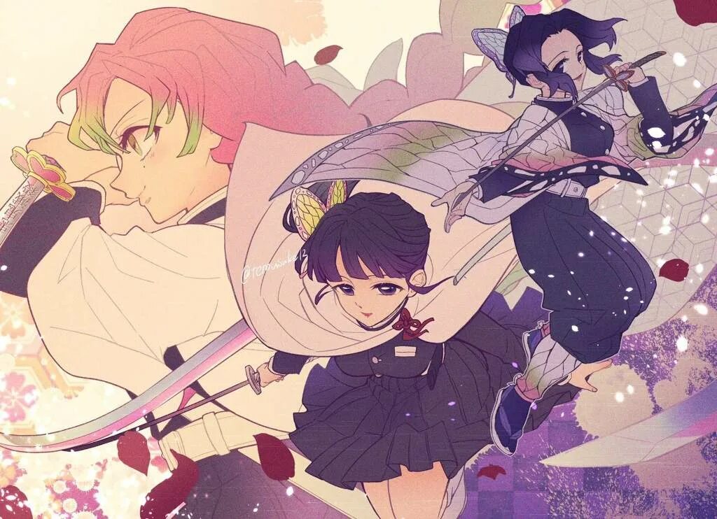 клинок рассекающий демонов мицури и танджиро. клинок рассекающий демонов мицури демон. аой канзаки и шинобу. обанай и танджиро. Demon slayer kimetsu.