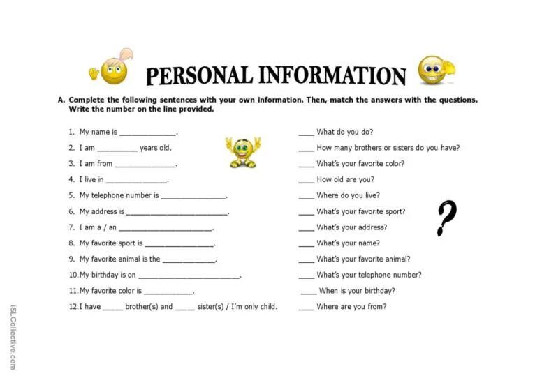 Personal information. English задания на personal information. Personal information Worksheets. Анкета на английском языке. Asking questions activities