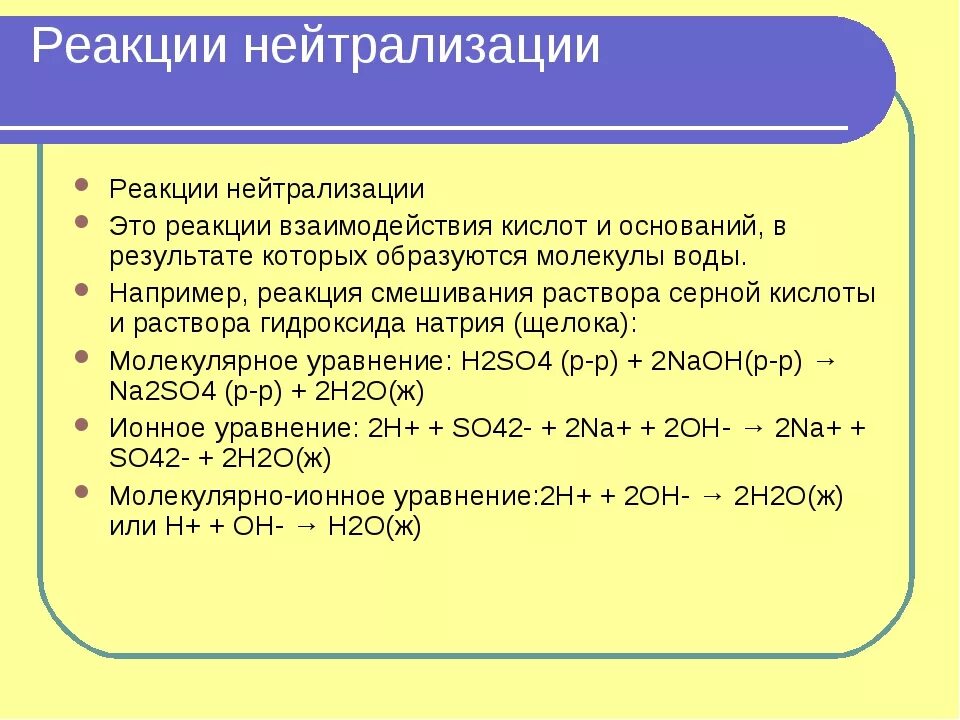 Реакции полной нейтрализации