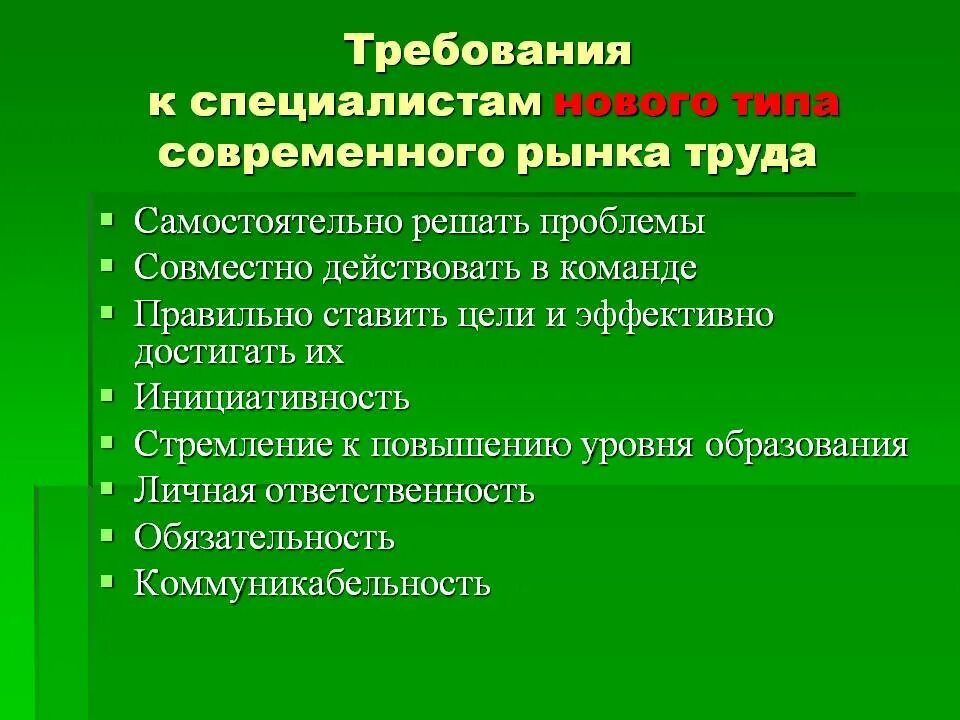 Требования современного рынка труда к работнику