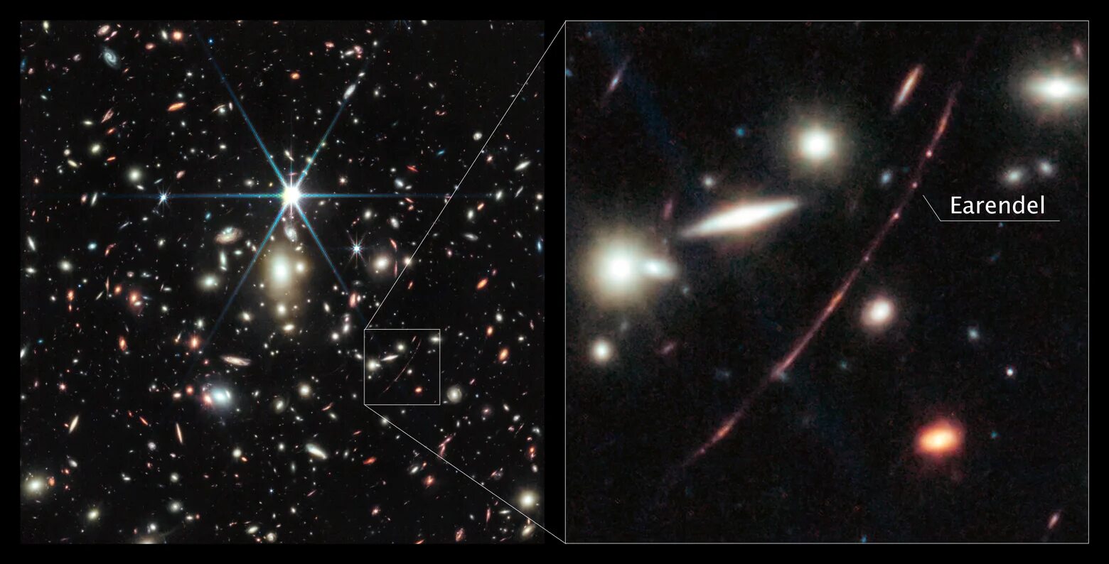 Далекие звезды от земли. Эарендель звезда. Самая далекая звезда. Фото скопления галактик Джеймса Вебба.