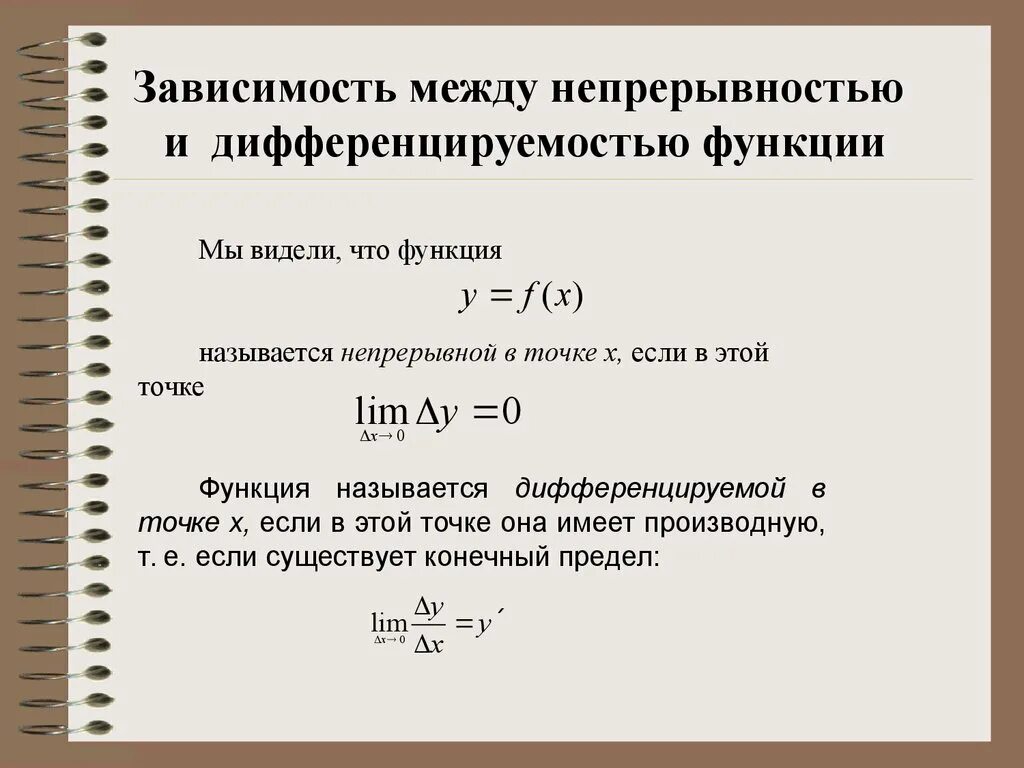 Понятие дифференцирования функции. Зависимость между непрерывностью и дифференцируемостью функции. Связь непрерывности и дифференцируемости функции. Исследование функции на непрерывность.