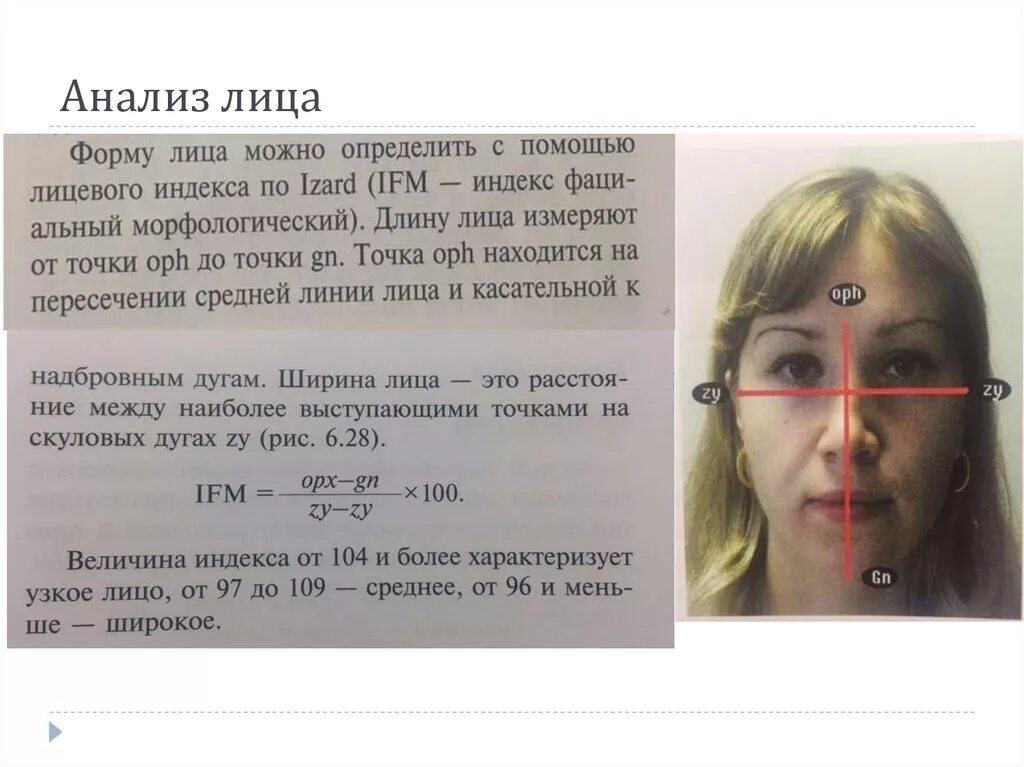 Анализ лица. Определение формы лица по Изару. Анализ параметров лица. Морфологический индекс формы лица.