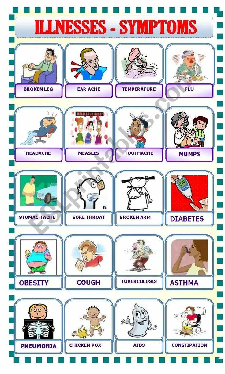 Illnesses карточки. Карточка Health problems. Illnesses and injuries Vocabulary английскому. Diseases Worksheets. Лексика врачей