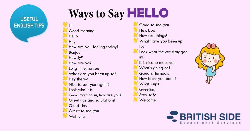 Ways to say hello. Different ways to say hello. Ways to say hello in English. Ways to say Goodbye in English.