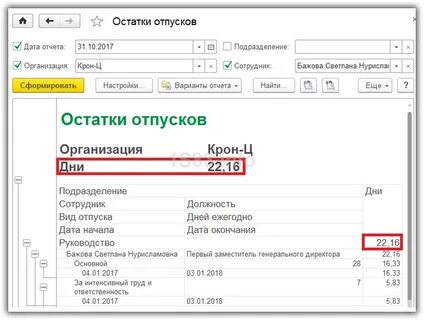 Остаток отпускных дней