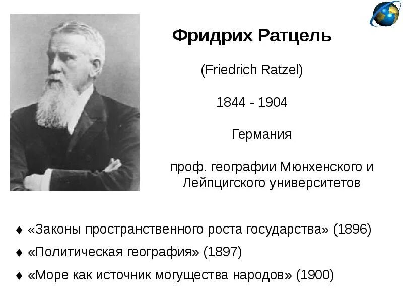 Политическая география ф.Ратцеля (1844-1904).. Немецкая школа представители